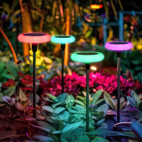 Carastek Solarlampen für Außen Garten 4 Stück Solar Gartenleuchten RGB Solarleuchten für Außen Super Hell Solar Solarlampen mit 36 Lumen IP65 Wasserdicht für Gartendeko Terrasse Rasen Outdoor