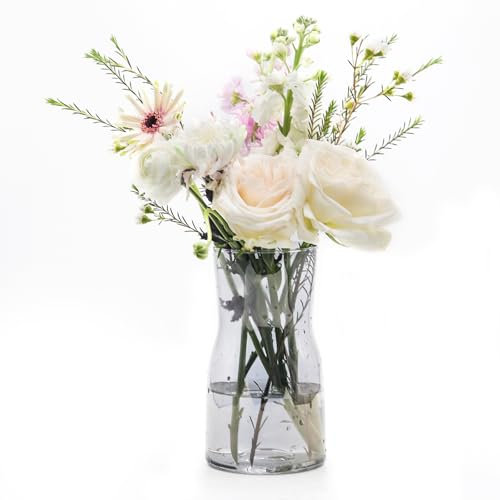 OFFIDIX Glasvase, grau, moderner Stil, dekorative Glas-Blumenvase für Wohnzimmer, Zuhause, Büro oder Hochzeitsdekoration