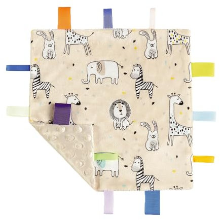 CREVENT Tag Sicherheit Decken für Babys, weiche kleine Loveys für Jungen, Baby Tröster sensorische Decke, große Geschenke für Geburtstag Baby-Dusche (25,4 x 25,4 cm Zoo)