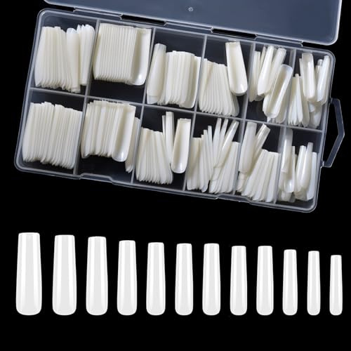 KADS 3XL Extra Long Nail Tips Fake Nails Tips Clear Nature for Acrylic Nails, Full Half Cover Flat Tapered Square Nail Tips (1)