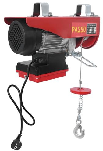 250 kg, sollevatore elettrico con controllo wireless, paranco elettrico con 2 imbracature con telecomando senza fili, 12 m, fune metallica da 550 W, IP40, per agricoltura, fabbriche