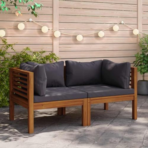 SDWEHO7 2er-Set Outdoor Ecksofas Lounge Sofa mit Auflagen, Gartensofa Einzelsofa Terrassensofa Gartenlounge Sofa Gartenmöbel, Massivholz Teak