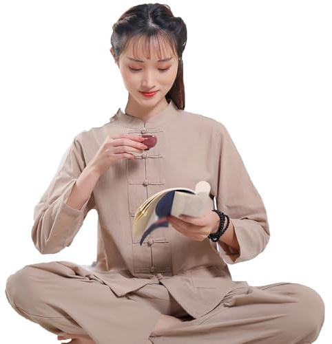 Men and Women Buddhist Clothes,Martial Arts Uniform Clothes,Tai Chi Clothing Exercise Suit with Three-Quarter