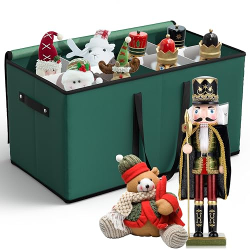 Tufmunb Christmas Nutcracker and Figurine Collectible Storage Box, Christmas Decor Storage Containers for 15 Inch Figurines, Holds Up to 8 Holiday Figurines, Durable 600D Oxford Material（Green）