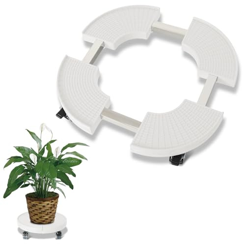 Peviasot Pflanzenroller, Gefäßroller, Blumenroller Rund mit 38-54,5 cm, 360 ° Drehbare Rädern, Pflanzen Rollbrett Tragkraft 200kg, Blumenroller mit Rollen für den Innen- und Außenbereich, Weiß