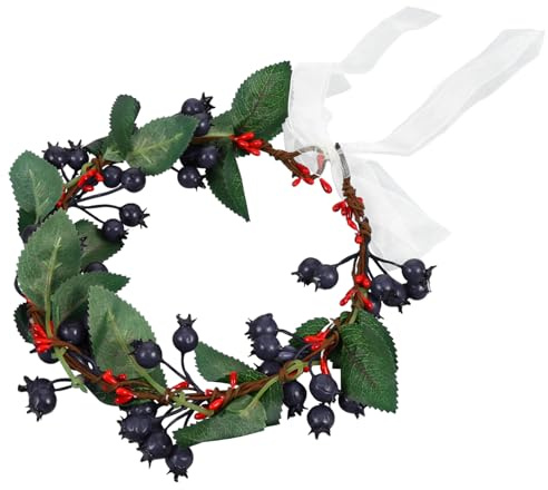 WOONEKY Weihnachtlicher Beeren-Blumenkranz Haarschmuck Damen Mädchen Festlicher Haarreifen Strandurlaub Fotorequisite Schwarz-Violett Stoff Kopfband