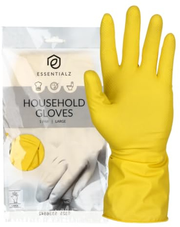 ABENA Essentialz Yellow Latex Household Gloves, Large, 1 Pair | Reusable, Powder-Free, Flocklined Dishwashing Gloves with Rolled Cuff, Durable Kitchen, Laundry & Everyday Cleaning Gloves