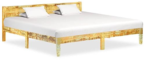 HaoChrymec Massivholzbett Altholz 200x200 cm, Recyceltes Holz mit Stahlstützen, Vintage-Look, Robustes Design, polsterbett, doppelbett, Für Schlafzimmer, 200x200 cm