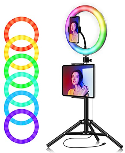 RGB LED Ring Light 10 Pollici Ringlight Kit di Illuminazione Colori Regolabile Temperatura Colore Luminosità per Trucco Live Streaming Riprese Video Selfie Fotografia creativa