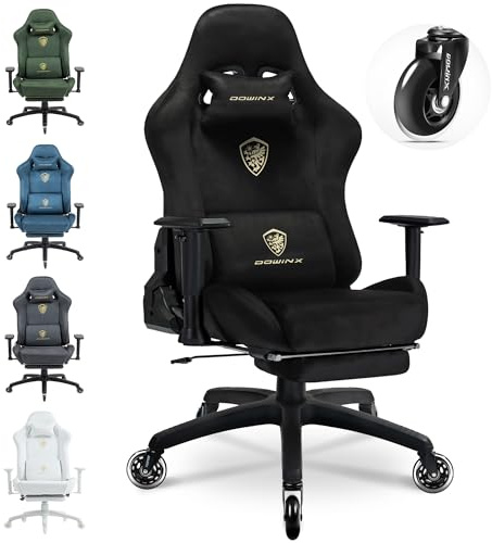 Dowinx Sedia da gaming, traspirante ed ergonomica, in microfibra, morbida sensazione di seduta come pelliccia, sedia da scrivania regolabile con poggiapiedi, nero chiaro