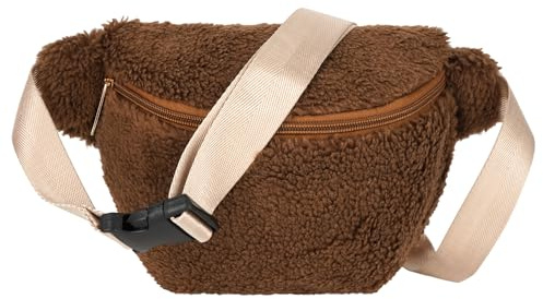 Meliyya Bauchtasche Plüsch Damen Hüfttasche Flauschige Umhängetasche Stylisch Fanny Pack Breiter Gurt für Reisen Festival Party Alltags, Dunkelbraun
