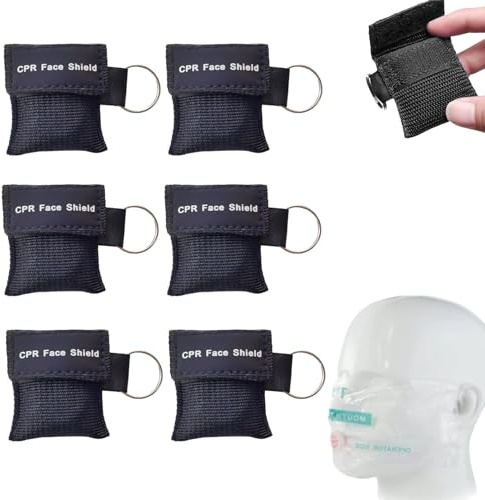 6 Stück Erste Hilfe Beatmungsmaske mit Schlüsselanhängern,Tragbare CPR Maske Face Shield,Erste Hilfe Beatmungsmasken für Erwachsene und Kinder,Taschenmaske für Erste Hilfe oder AED Training (Schwarz)