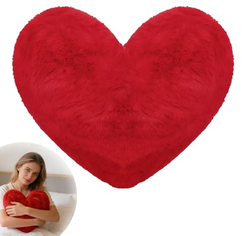 LANZLC Herzkissen, Kuschelkissen Herzform, Kopfkissen Plüsch Sofakissen, 46 x 36 cm Herz Kissen, Love Zierkissen Dekokissen, Herzkissen Geschenk für Wohnzimmer Sofa Schlafzimmer Bett (Rot)