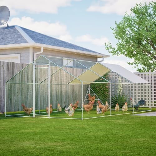 Hühnerstall 3x6m begehbar mit Klettergerüst, XXL Voliere Winterfest, PVC-beschichtetes Freilaufgehege – für Hühner, Gänse, Enten, Kleintiere