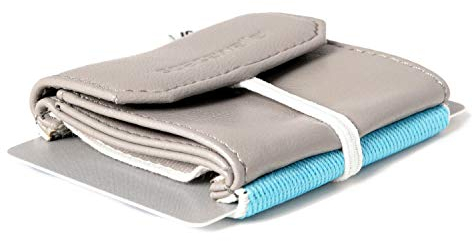 Space Wallet Space Products ® Mini Geldbörse für Frauen & Männer I Sehr kleines Echtleder Wallet/Portemonnaie mit Münzfach I 15 Karten + Geldscheine + Münzen I Pull Surfer Grey