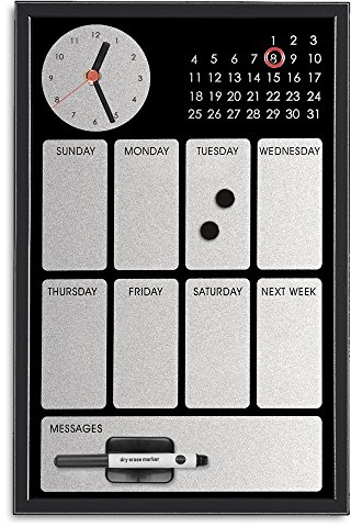 Bi-Office CG019616 Easy Black Planer mit integrierter Uhr und Wochenkalender, MDF Rahmen, lackierter Stahl, 30 x 45 cm, grau