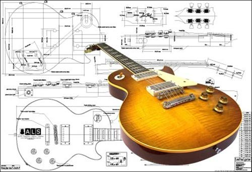 Plan of Gibson Les Paul '59 E-Gitarre (Vollmaßstab)