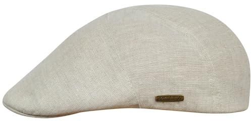 Sterkowski Modell Ivy Five| 100% Naturleinen Schiebermütze für Herren und Frauen | Schirm Irisch Gatsby Flat Sonnenschutz Flachkappe Atmungsaktive Style Elegante Trendige Freizeitkappe Beige 56