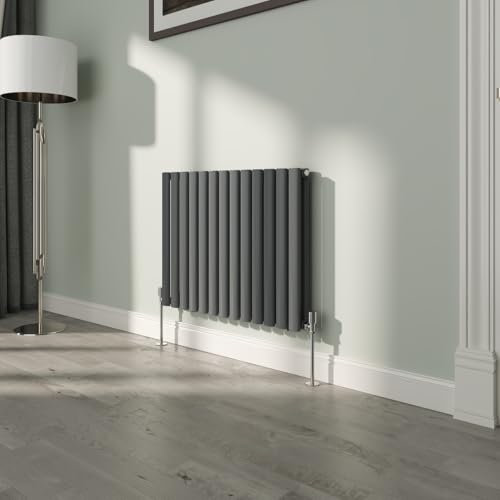 NRG 600x767mm Oval Column Designer Radiator Double Panel Anthracite Bathroom Central Heating