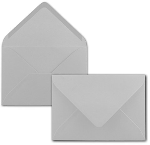 75x Brief-Umschläge Format B6 - Hell-Grau- 12 x 17,5 cm - Nassklebung mit spitzer Klappe - 110 g/m² - Einladungs-Kuverts