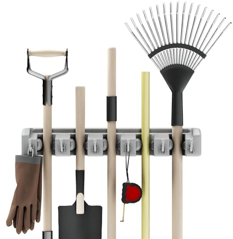 Stalwart Wand-Organizer mit verstellbaren Schlitzen und Haken – Wandhalterung für Werkzeug und Besen – Organisation und Aufbewahrung für Küche und Garage