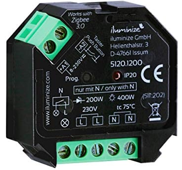 iluminize Zigbee 3.0 Schalt-Aktor Mini, 1 Kanal 230V, max. 400W, Lightlink & Touchlink, Keine Dimmfunktion