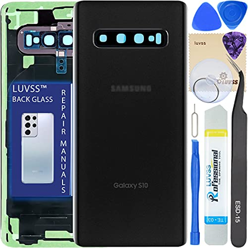 LUVSS Akkudeckel für Samsung Galaxy S10 G973F Rückseite Glas Deckel Original Backcover Ersatz Reparatur Set -Schwarz