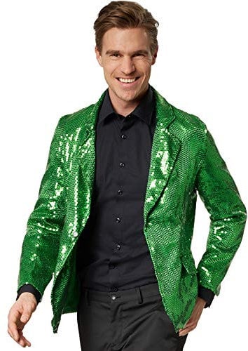 dressforfun Glitzer Pailletten Blazer, Sakko, Kostüm Herren, Faschingskostüme Männer, Karneval, Kostüme für Erwachsene, 80er Jahre Outfit, Discokugel, Gruppenkostüm Erwachsene - grün, L