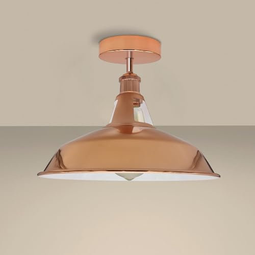 LEDSone Vintage Retro Industrial Semi Flush Mount Ceiling Light LED Lamp Fixture Kitchen Ceiling Metal Light Shade Pendant Lampshade Fitting for Bedroom Farmhouse (Rose Gold 2)