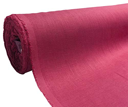 A-Express Naturrein Leinen Stoff Sanft Kleidung Reines Leinenstoff für Handarbeit Nähen Heimwerken Schneiderei Kreuzstich Mode Tasche 100% Leinen 140cm Breite - Halber Meter 50cm x 140cm Magenta