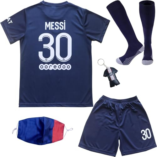 DMDMK Paris Messi #30 2022/2023 Heim Trikot Shorts und Socken Kinder und Jugend Größe (Navy, 26 (9-10 Jahre))
