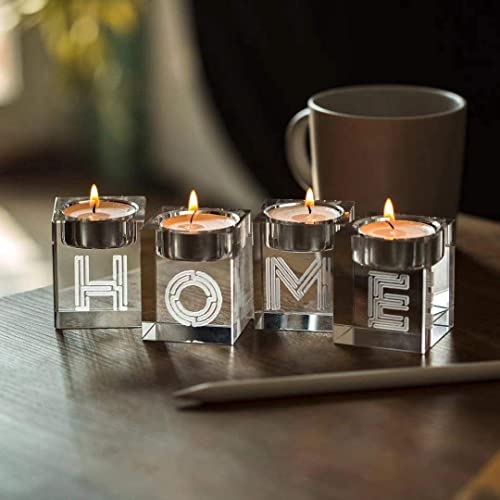 Cosy-YcY Portavelas de cristal 3D, candelabros grabados con láser, portalámparas cuadrados transparentes K9 para mesa, centro de mesa de candelabros, portavelas para el hogar (HOME)