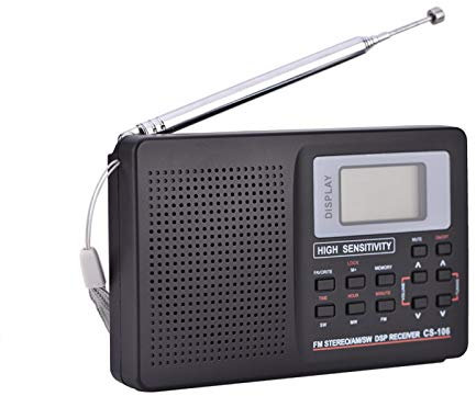 Receptor de radio de frecuencia completa, FM/AM/SW/LW/TV Receptor de radio receptor portátil con reloj y alarma(10K)