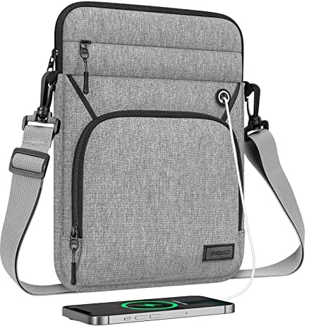 MoKo 9-11 Inch Tablet Sleeve Bag, Fits 11 inch iPad Air M3, iPad A16 2025, Pro 11 M4, 10/9/8/7th, Tab S8/S9 11, Multifunctional Bag with Shoulder and Headphone Port, Light Gray