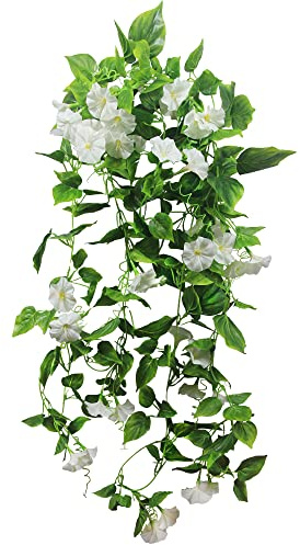 Ferial Künstliche Reben zur Dekoration mit Blumen, 2 Stück, Hängepflanzen, Seidengirlande, weiß, Morgenglorie, künstliche Pflanzen, Outdoor, 4,5 m, künstliche Rankenpflanzen für Hochzeit, Innenwand,