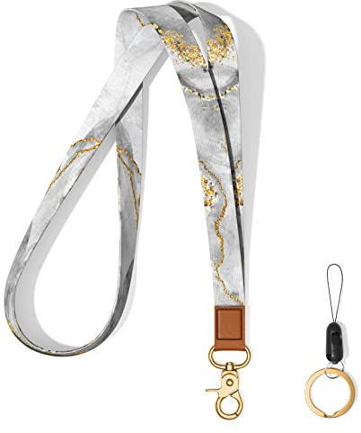 Hsxnam Schlüsselband Umhängeband Lang, Neck Lanyard mit Metall Ring und Echtem Lede, Schlüsselband für Frauen Männer Handy Schlüssel Arbeitskarte ID-Karten