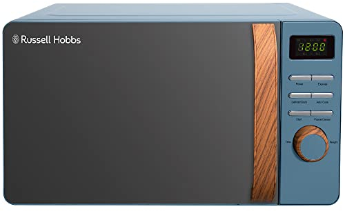 Russell Hobbs RHMD714BL 17 L 700 W Scandi Blue Digital Microwave with 5 Power Levels, Wood Effect Handle and Dials, Clock and Timer, Automatic Defrost, Easy Clean, 8 Auto Cook Menus [Energy Class D]