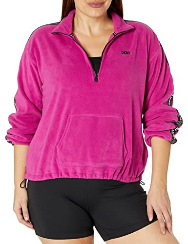 DKNY Damen Sport Flip Logo Tape Quarter Zip Jacket Anorak mit Kapuze, Wilde Aster, L