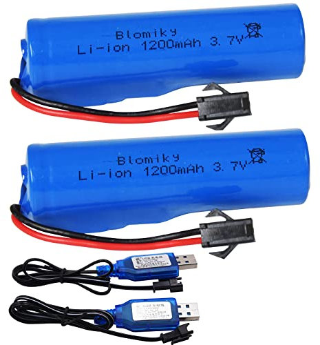 3.7V 1200mAh 2 Pack Li-ion Rechargeable Battery with SM2P Plug and Charger Cable for Remote Control Cars Trucks 3.7V 1200mAh 2