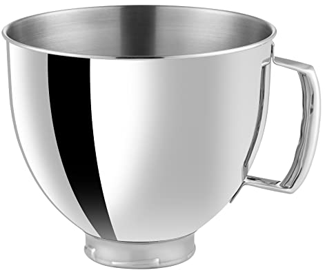 Bol mélangeur en acier inoxydable de 5 l compatible avec les mélangeurs KitchenAid à tête inclinable de 4,3 l et 4,7 l (acier inoxydable)