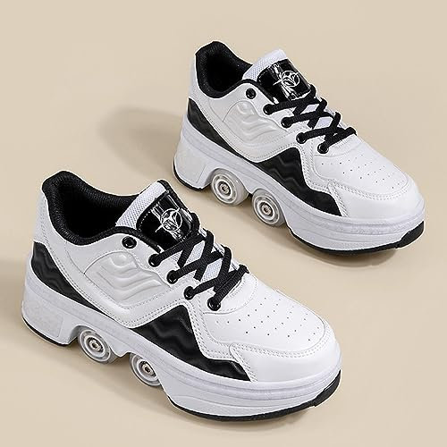 Roller Skates für Schuhe mit Rädern 2 In 1 Double Line Skates, Kick Roller Schuhe für Erwachsene Pop Out Skates für Jungen und Mädchen,35