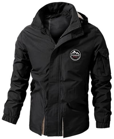 ZADIKO Jacke Herren Revers All-Match Hoodie Jacke Herren Slim Fit Reißverschlussleiste Casual Jacke Herren Mehrere Taschen Arbeitsjacke Täglicher Verschleiß Herren B-Black 7XL