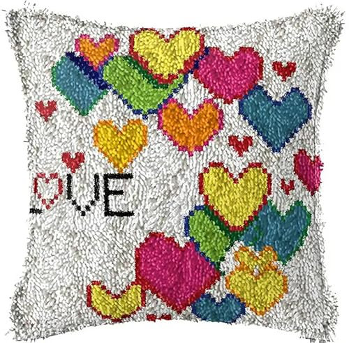 ZFFLYH Latch Hook Kits DIY Throw Pillow Cover Sofa Cushion Cover Cushion Cover Embroidery Craft Kit for Adults And Beginners Pattern Printed Canvas Creativity Crochet Gift 17X17 Inch,Love Heart