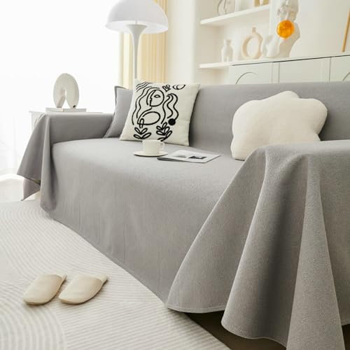 Ayoiow Couchbezug für Wohnlandschaft Sofa Überzug Grau Sofa Überzug 4 Sitzer Polyester Einfarbig