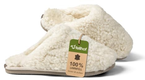 Fellhof Lammfell Pantoffeln TRENDY Teddy Rutschfester Sohle, mit kuscheligem Teddy-Lammfell für Damen und Herren, (Weiß, 40/41)