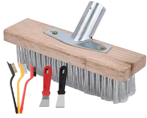 Escobilla exterior - Escoba de metal para terraza, escobas de limpieza de acero | Herramientas de cepillo y pala de construcción de acero inoxidable 6 piezas, Escoba de jardín con casquillo de madera