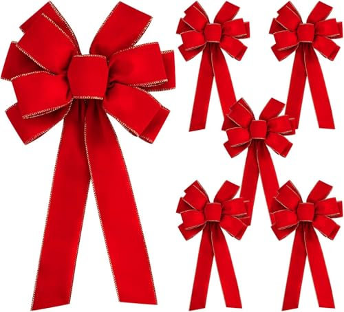 6 Pièces Gros Noeud Rouge Noel - 78 x 27cm Noeud de Porte Noel - Gros Noeud Rouge Noel Exterieur pour Décoration de Porte D'entrée Maison Cheminée,Guirlande de Noël, Sapin de Noël, Cadeaux Artisanat