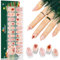 EBANKU Christmas Cured Gel Nail Strips, Glitter Gel Nail Polish Strips Long Lasting Waterproof Full Nail Wraps Stickers with Stick,File (Checkered Stripes and Bows Christmas Nails)