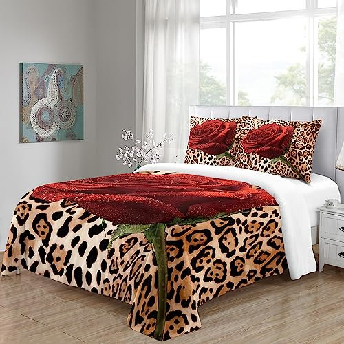 Double Duvet Set Leopard Rose Microfiber Bedding Double Bed Set Breathable Four Seasons - Double Bedding Double Duvet Cover Set With Zip Fastening,Duvet Cover