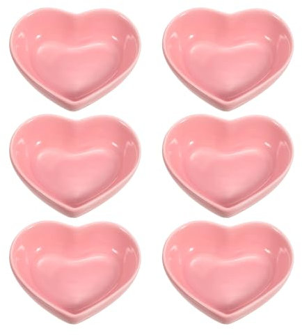 sourcing map Juego de 6 cuencos laterales de cerámica rosa en forma de corazón, cuencos de porcelana de 3 pulgadas, mini platos de aperitivo, platos de condimento para cocina, hogar, boda, fiesta,
